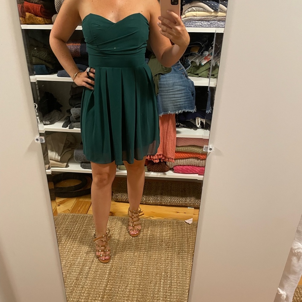 Green strapless cocktail dress
